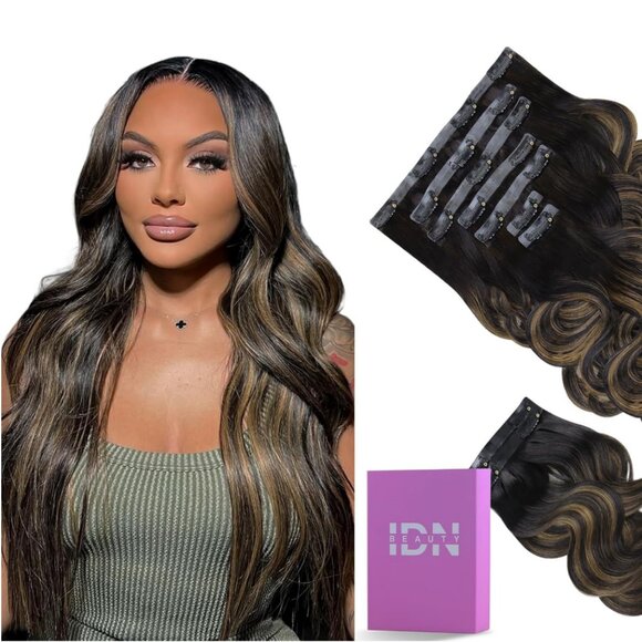 🤎 IDN Beauty 100% Remy Human Hair Clip-In Extensions - Balayage // NWT! - Picture 1 of 8